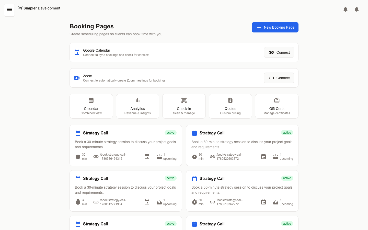 Online Booking & Scheduling — Booking list