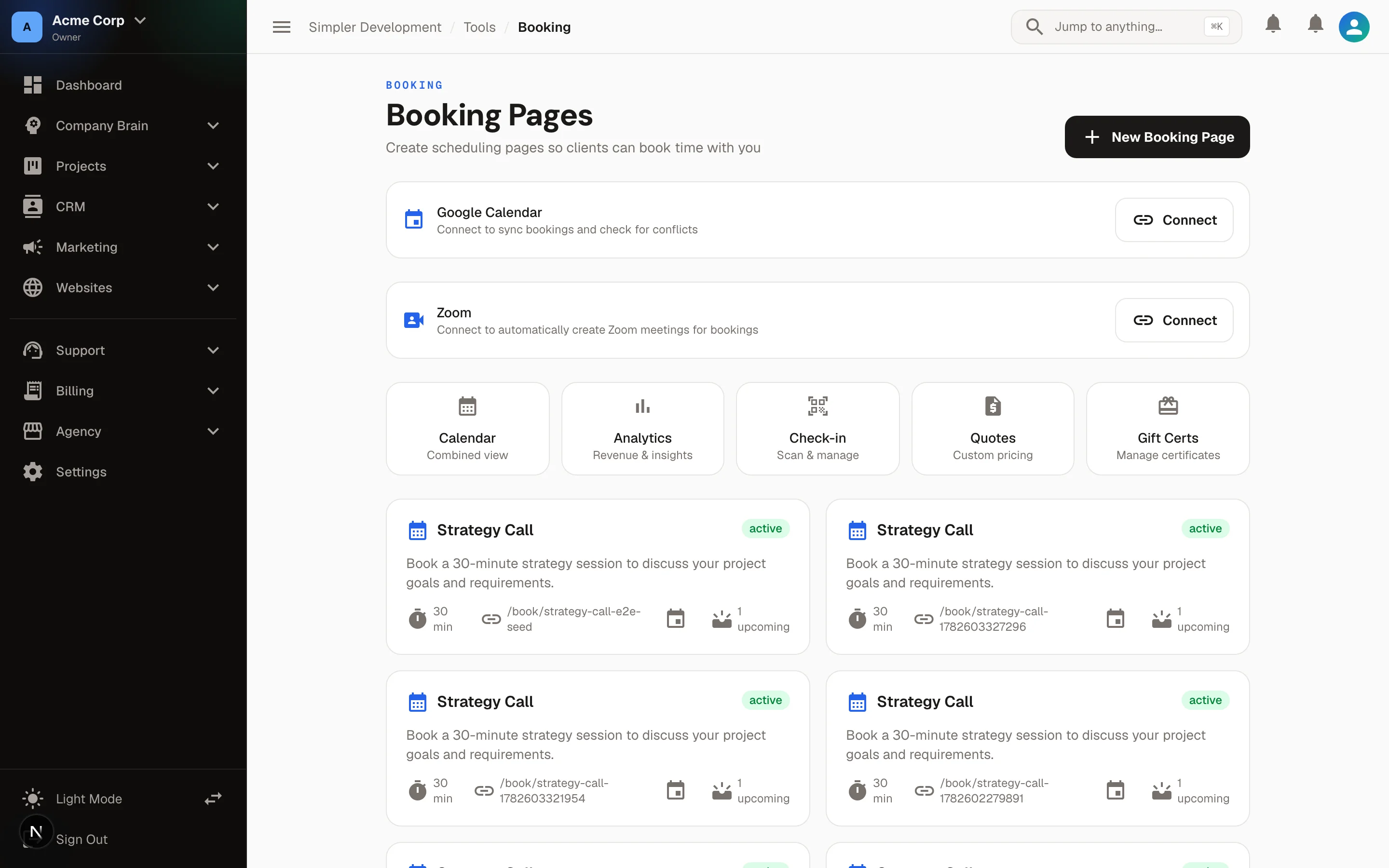 Online Booking & Scheduling — Booking list