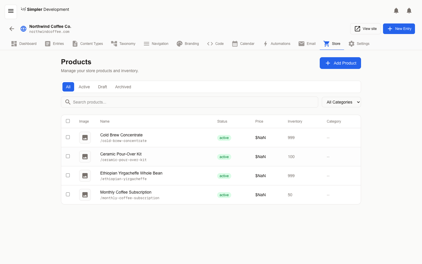 Online Store & Ecommerce — Products