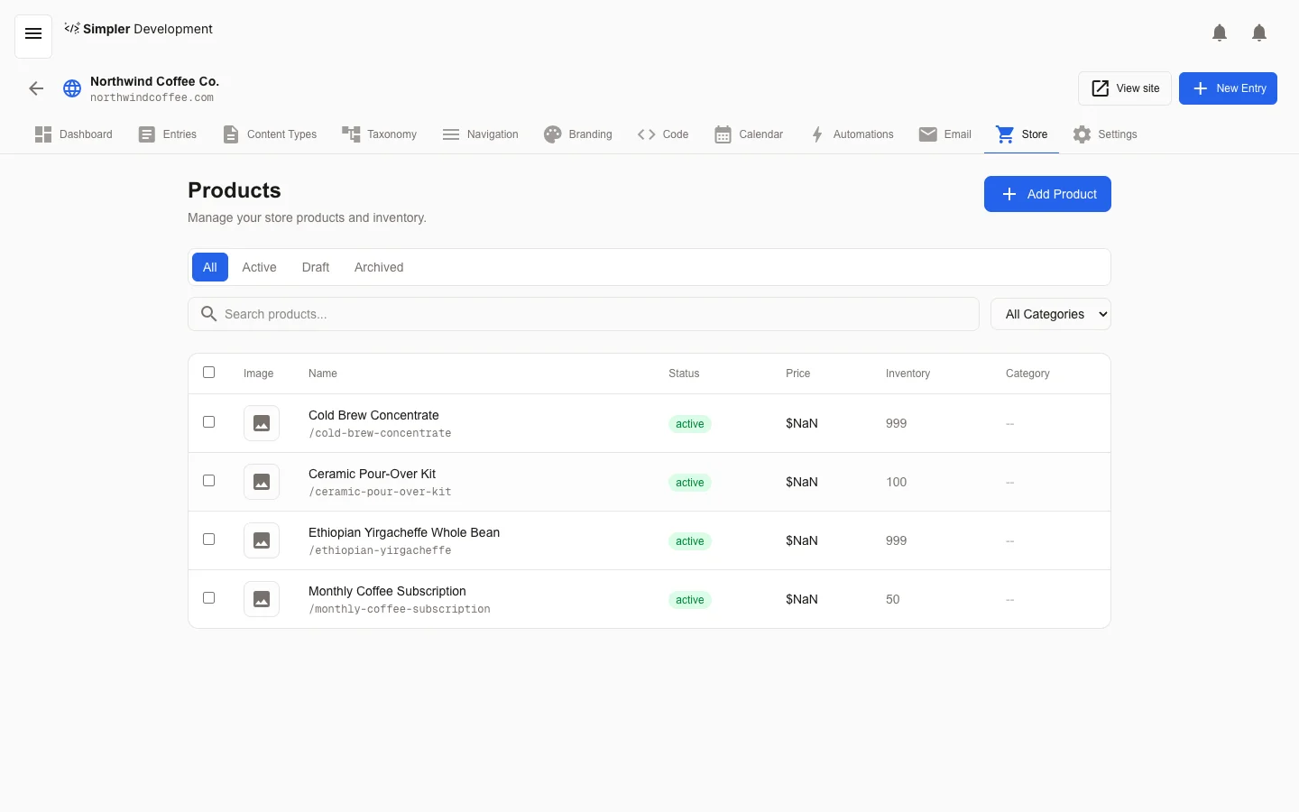 Online Store & Ecommerce — Products