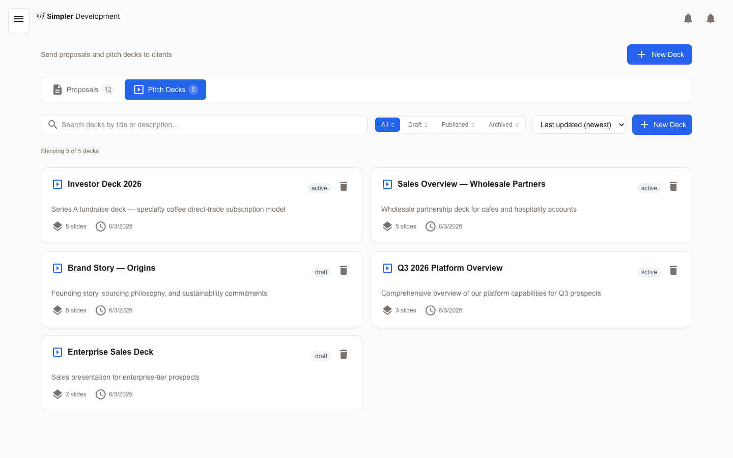 AI-Powered Pitch Decks — Decks list