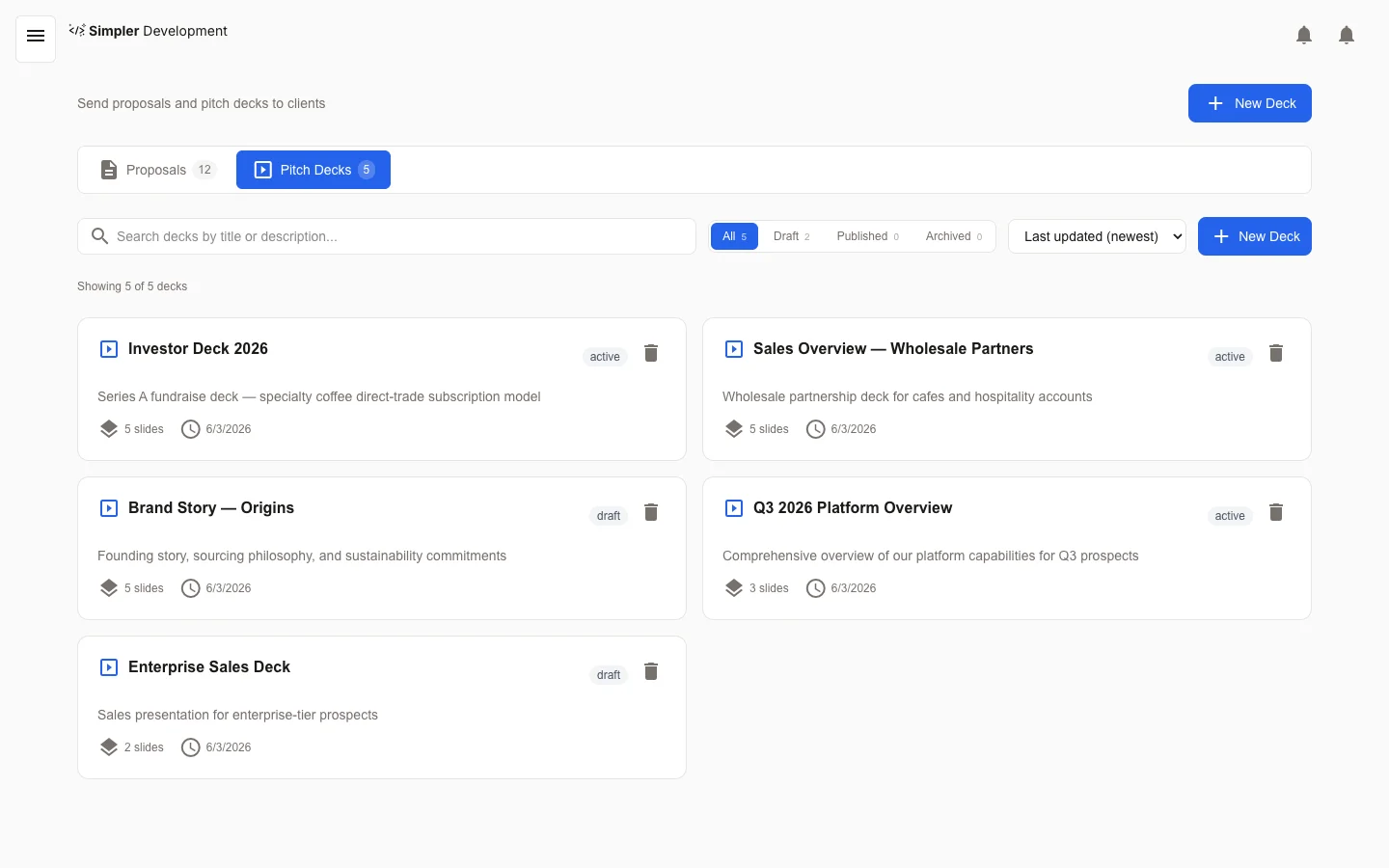 AI-Powered Pitch Decks — Decks list