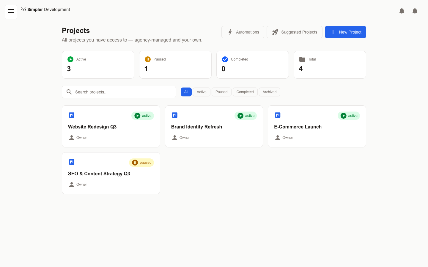 Project Management & Collaboration — Projects list