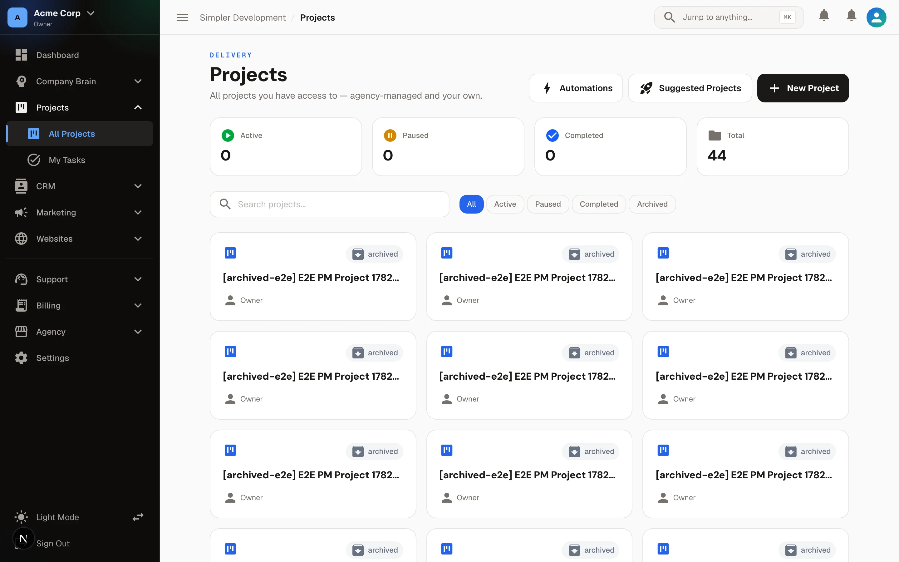 Project Management & Collaboration — Projects list