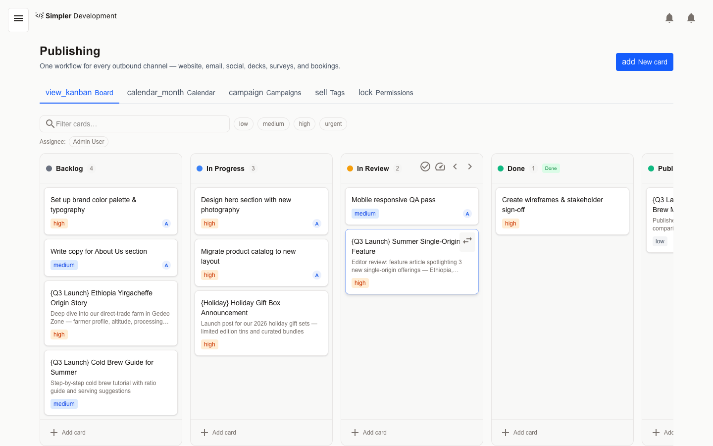 Publishing & Editorial Calendar — Board