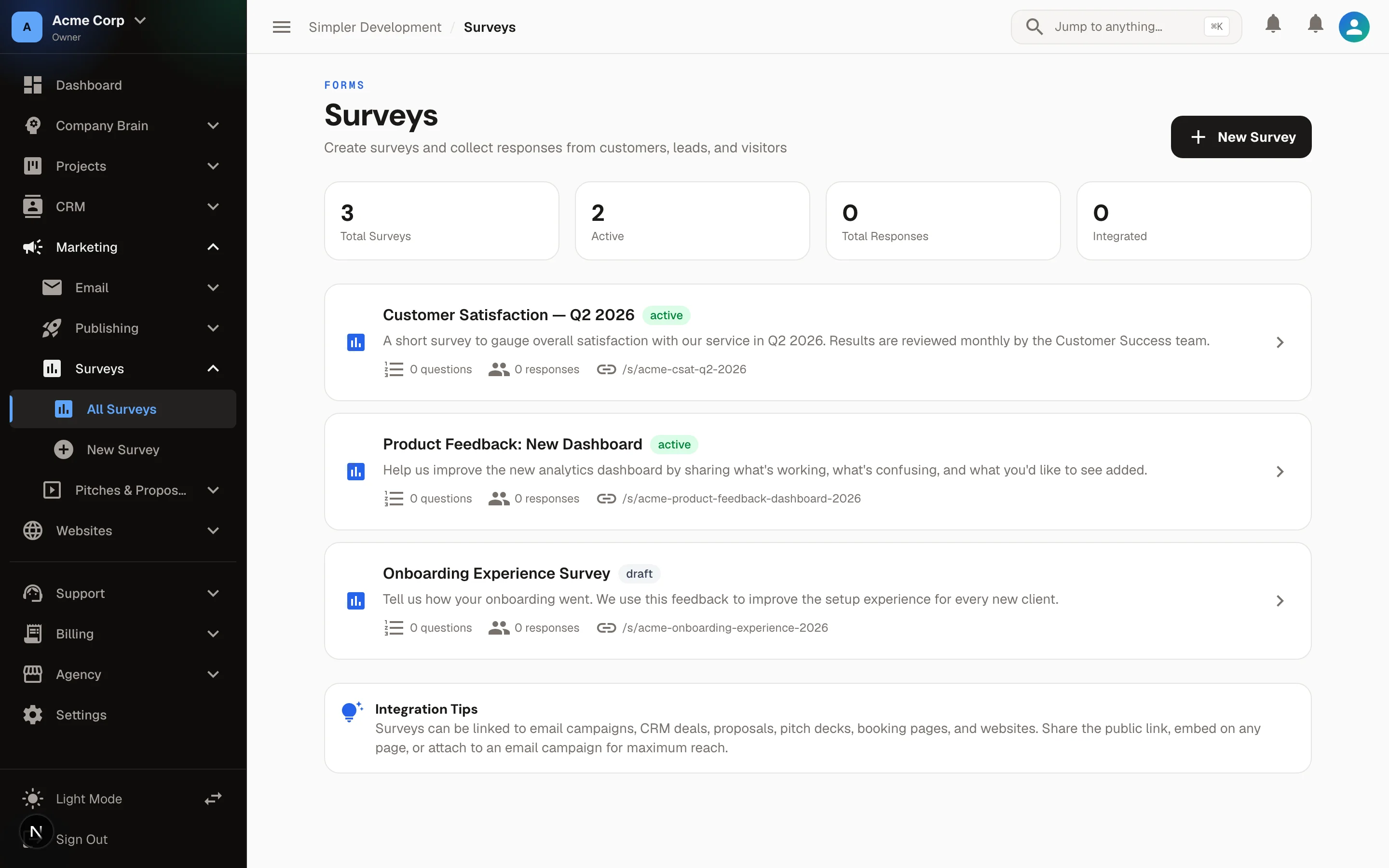 Surveys, Forms & Lead Capture — Surveys list